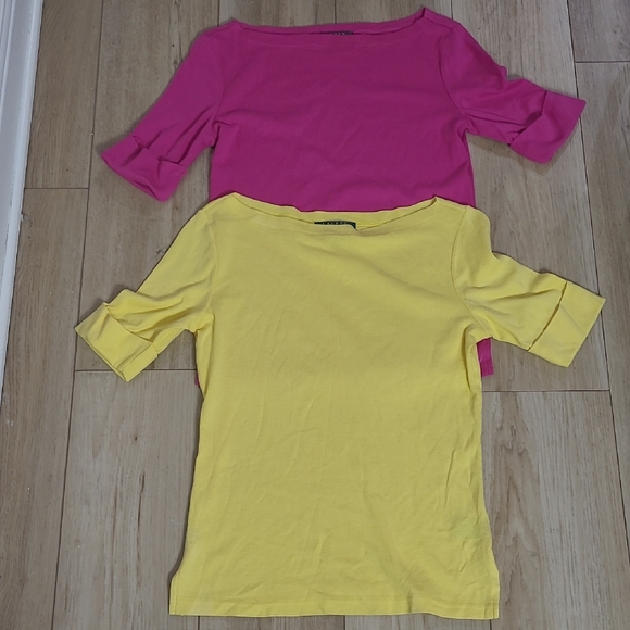 Ralph Lauren Pink and Yellow Short Sleeve Tees Lot Of Two Size S